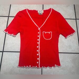 Vintage Red Button-Up Women's Blouse